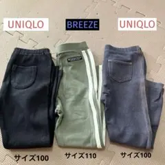 UNIQLO 100サイズ レギンス 黒、ブラックデニム風　BREEZEカーキ
