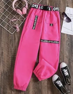 SHEIN Girls LOVEロゴ カーゴパンツ ピンク　8Yのサムネイル