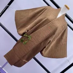 Y★3486★ 道中着 茶色 横しま 和装コート 袷 着物