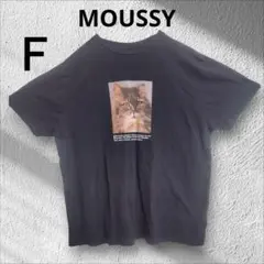 MOUSSY Tシャツ Ｆ ブラック 猫 プリント シンプル ダル着 パジャマ