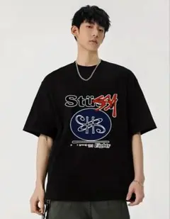 【L】ストリート ブランドロゴ付きTシャツ(stussy)