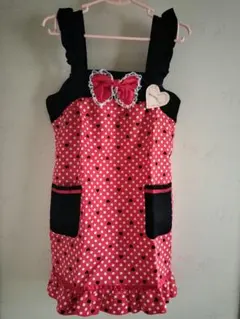 新品未使用　ミニーちゃん風　大人用エプロン　リボン　水玉　ミニーマウス風