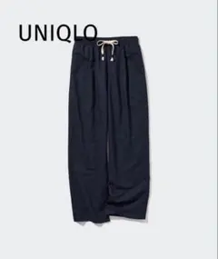 【新品・未使用】ユニクロ　リネンブレンドイージーパンツ　ネイビー　S
