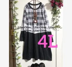 6050新品⭐️4L＊チェック柄切替が可愛い楽ちんワンピース大きいサイズ
