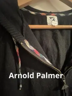 【Arnold Palmer】ニットパーカー マルチチェック 黒　L