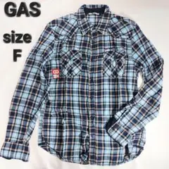 【ガス】メンズ/トップス/シャツ/ネルシャツ/長袖/ブルー系/チェック柄/古着