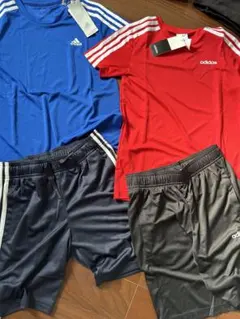adidas Tシャツとショートパンツ　2セット　　赤　青