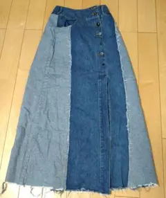 デニムパッチワークロングスカート