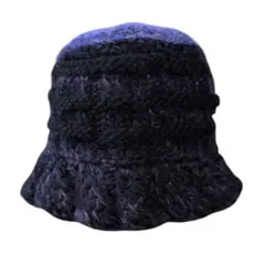 新品未使用　レディース　ウール100%　黒紫　ニット　バケットハット