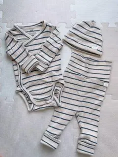 H&M ロンパース　ボーダー　帽子着き　上下セット