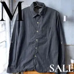 「即日発送」M BGダークブルージーンズ風 ボタン付き長袖シャツ