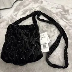 Coca ラインストーンベロアショルダーバッグ　ブラック
