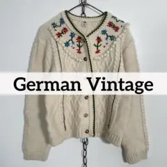 ★80s90sジャーマンヴィンテージ花柄刺繍 ケーブルニット ウールカーディガン