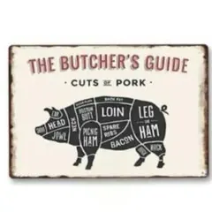 豚ブリキ看板 ブッチャーガイド アメリカン雑貨ポーク 焼肉 ステーキ