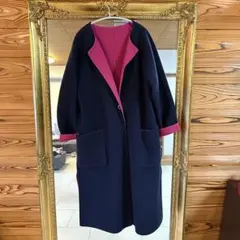 デミルクスビームス★ネイビー×ピンク★ロングコート★リバーシブル