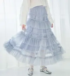 Lovilyn ティアードチュールスカート ブルー