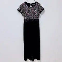 【キラキラ♪スパンコール】キッズ オールインワン パンツドレス 黒 140