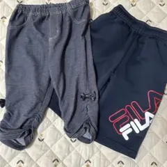 FILA ハーフパンツ 2点セット ネイビー リボン　デニム風　美品