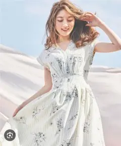 【美品】Noela ノエラ スケッチフラワー柄 シャツワンピース マキシ丈