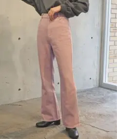 セミフレアデニムパンツ ピンク デニム