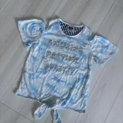 水色タイダイ柄フリル半袖Tシャツ 150