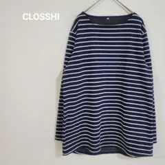 クロッシー　ボーダーニットカットソー　インナーふわふわ　カジュアル　おおきめのサムネイル