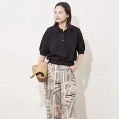 25SS JOURNAL STANDARD ウォッシャブルポロニット 黒 半袖のサムネイル