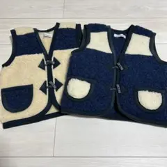 ウール混合 フリースベスト 100cm〜 ネイビーアイボリー
