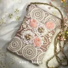 スマホショルダー スマホポシェット サコッシュ インド刺繍リボン 桜モチーフ