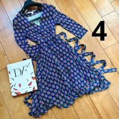 ダイアンフォンファステンバーグ　花柄ワンピース　ラップドレス　ネイビーピンク　4