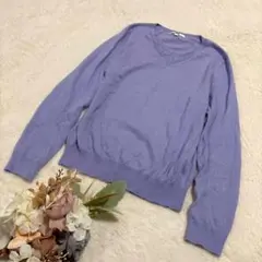 【ユニクロ】UNIQLO コットンカシミヤVネックセーター パープル S ○のサムネイル