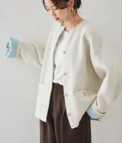 試着のみ　RANAN ゴールドボタン配色カーディガン