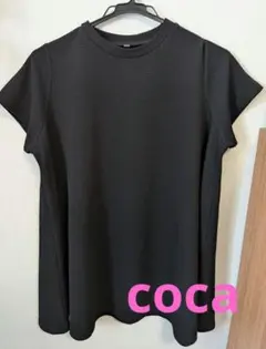 COCA エンボス加工 Aラインフレア 半袖 チュニック 黒のサムネイル
