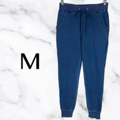 美品✨デニムスウェットイージーパンツ　テーパード　総ゴム　裾リブ　ブルー　M