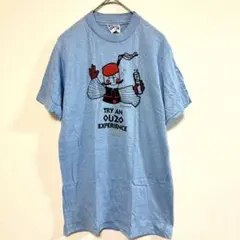 ヘインズ 半袖 プリント Tシャツ S 青 シングルステッチ 80s USA製