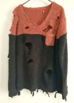 ダメージ加工Vネックセーター L グランジ パンク カートコバーン 常田大希