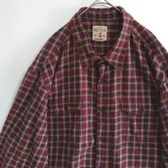 2554　RED HEAD　厚手長袖ネルシャツ　3XL　濃赤　格子柄　US古着