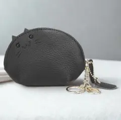 本革 小銭入れ キーケース レディース ミニ財布 かわいい 動物 猫 ブラック
