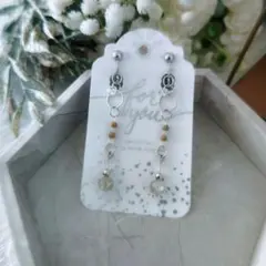 多面カット/ミントグリーンクラックビーズ/イヤリング/オリーブグリーン/ホワイト