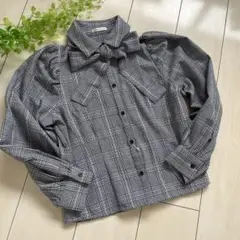 【未使用品】NICE CLAUP 低身長向け グレンチェック ボウタイブラウス