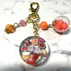 6870☆ シマエナガ　キーホルダー　チャーム　レジン　ハンドメイド