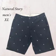 329 Natural Story ハーフパンツ ネイビー 紺 XL 綿 短パン