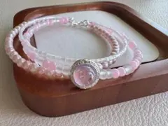ピンク系3連ビーズブレスレット 17cm（0509）