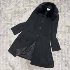 【未使用】ロングウールコート　Aライン　アンゴラ混　フォックスファー付　9号