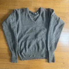 フレッドペリー ラムウール Vネックニット グレー 刺繍ロゴ M