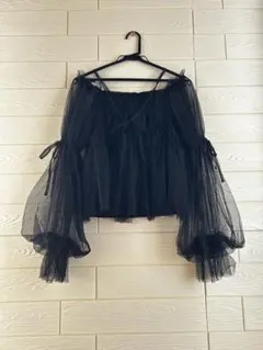 レディース　ブラック トップス　チュール オフショルダー シャツ　XL