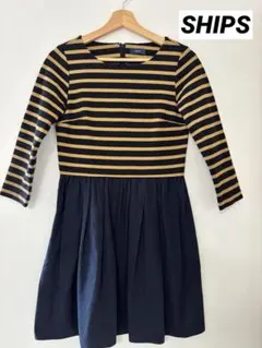 美品✨SHIPS✨ロングスリーブポンチボーダーコンビワンピース