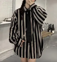 長袖シャツ　ストライプ柄　レトロクラシック　カーブヘム　ドロップショルダー
