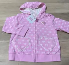 メゾピアノ ピンク リボン ハート ポケット パーカー 新品 タグ付 100cm