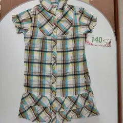 チェック柄フリル付きワンピース 140子供服女の子